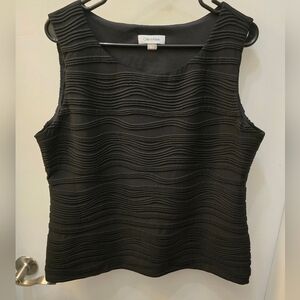 Calvin Klein Women's Black Sleeveless Top Wavy Textured Stripe Lined (Size:XL)